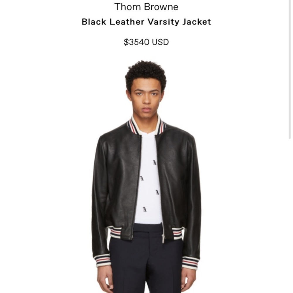 Thom Browne Black Leather Varsity Jacket